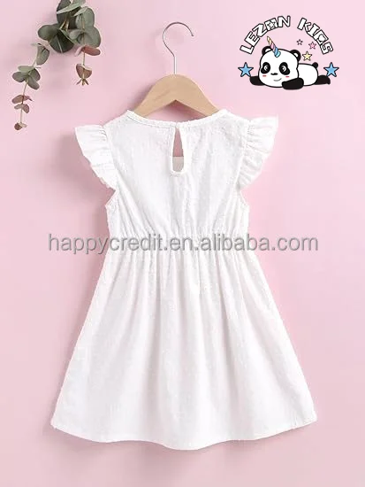 LEZONKIDS - Vestido personalizável com bordado floral e manga franzida de cintura alta para meninas
